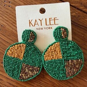 Kay Lee Green and Gold Beaded Earrings Handmade with ❤️